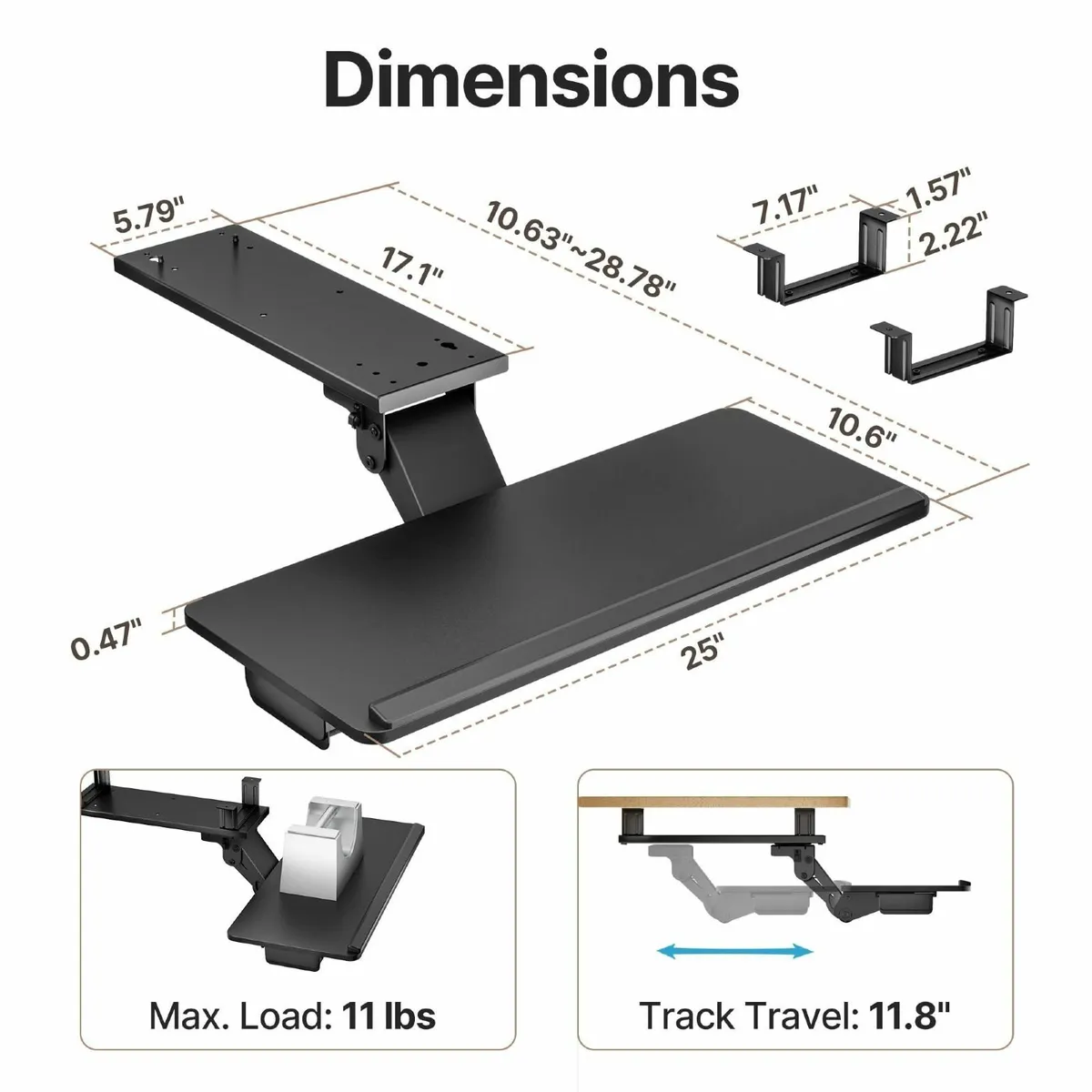 Under Desk Keyboard Tray with Storage Drawer Full - Image 3