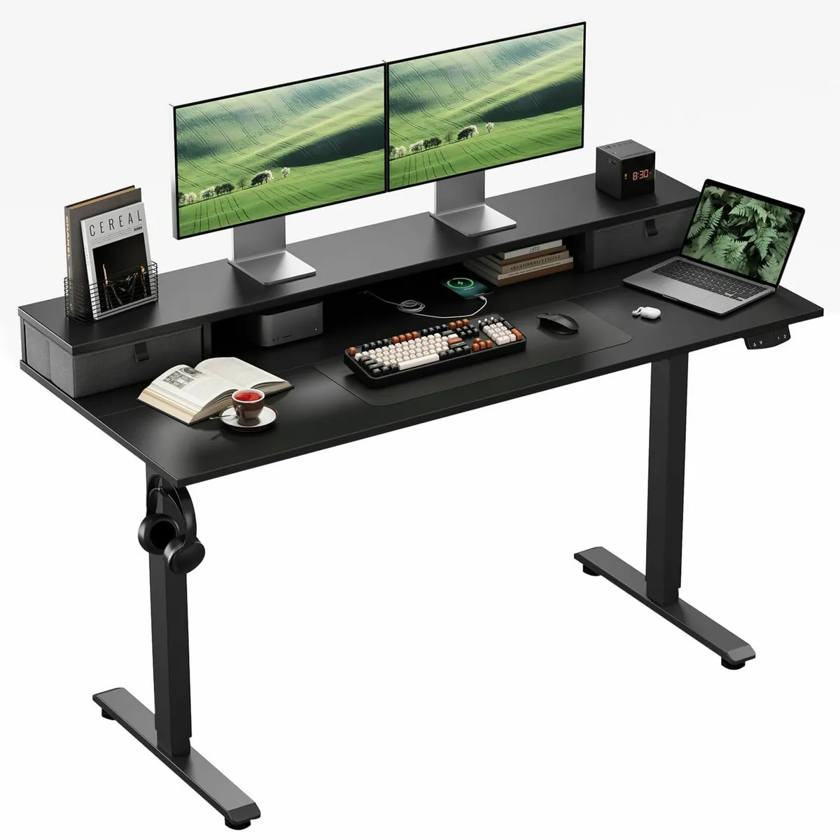 Height-Adjustable Desk with Double Drawers - Image 1