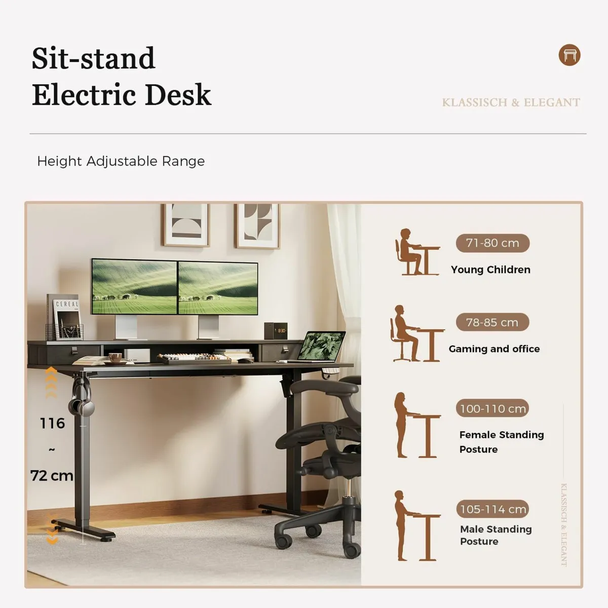 Height-Adjustable Desk with Double Drawers - Image 3