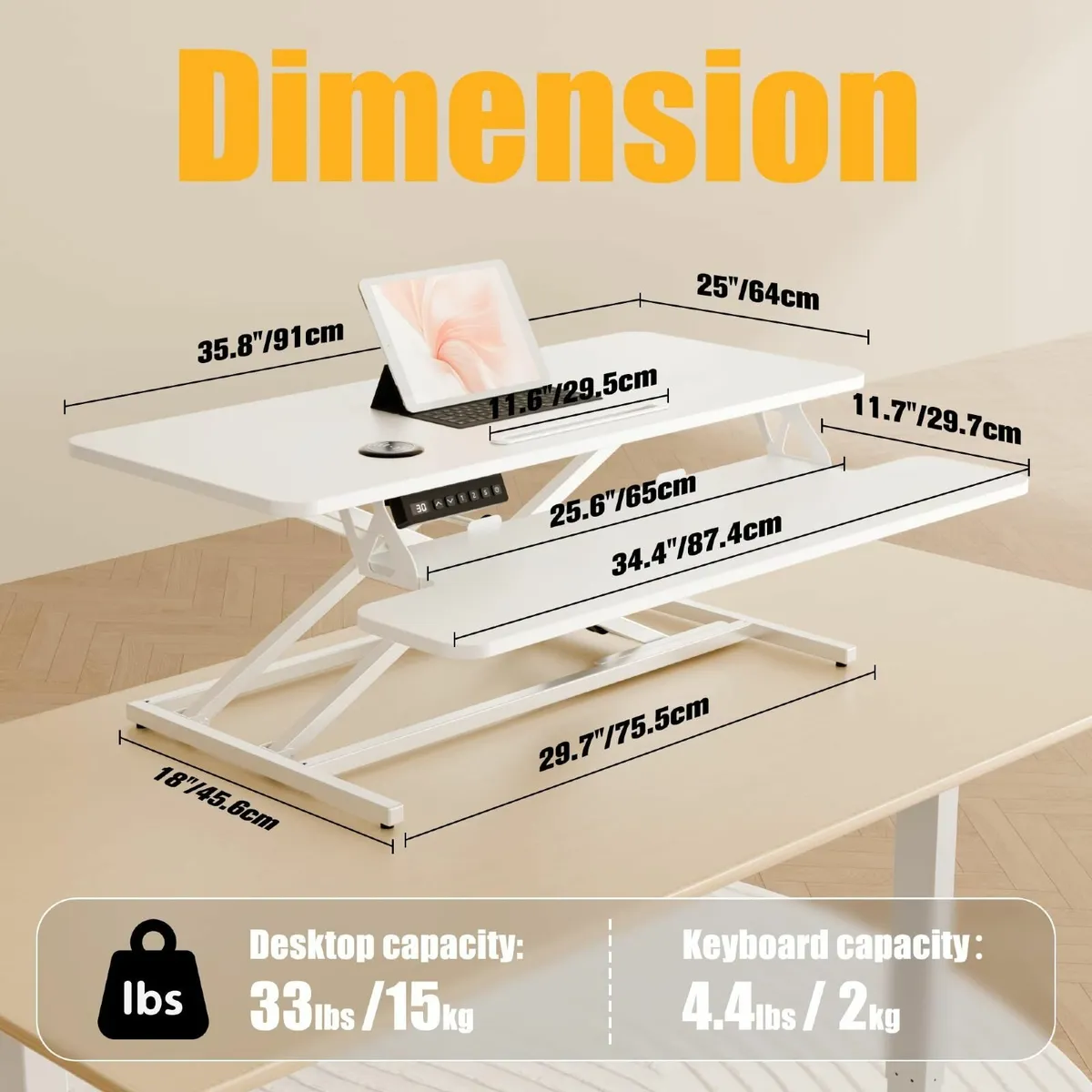 36’’ Electric Standing Desk Converter Height - Image 2
