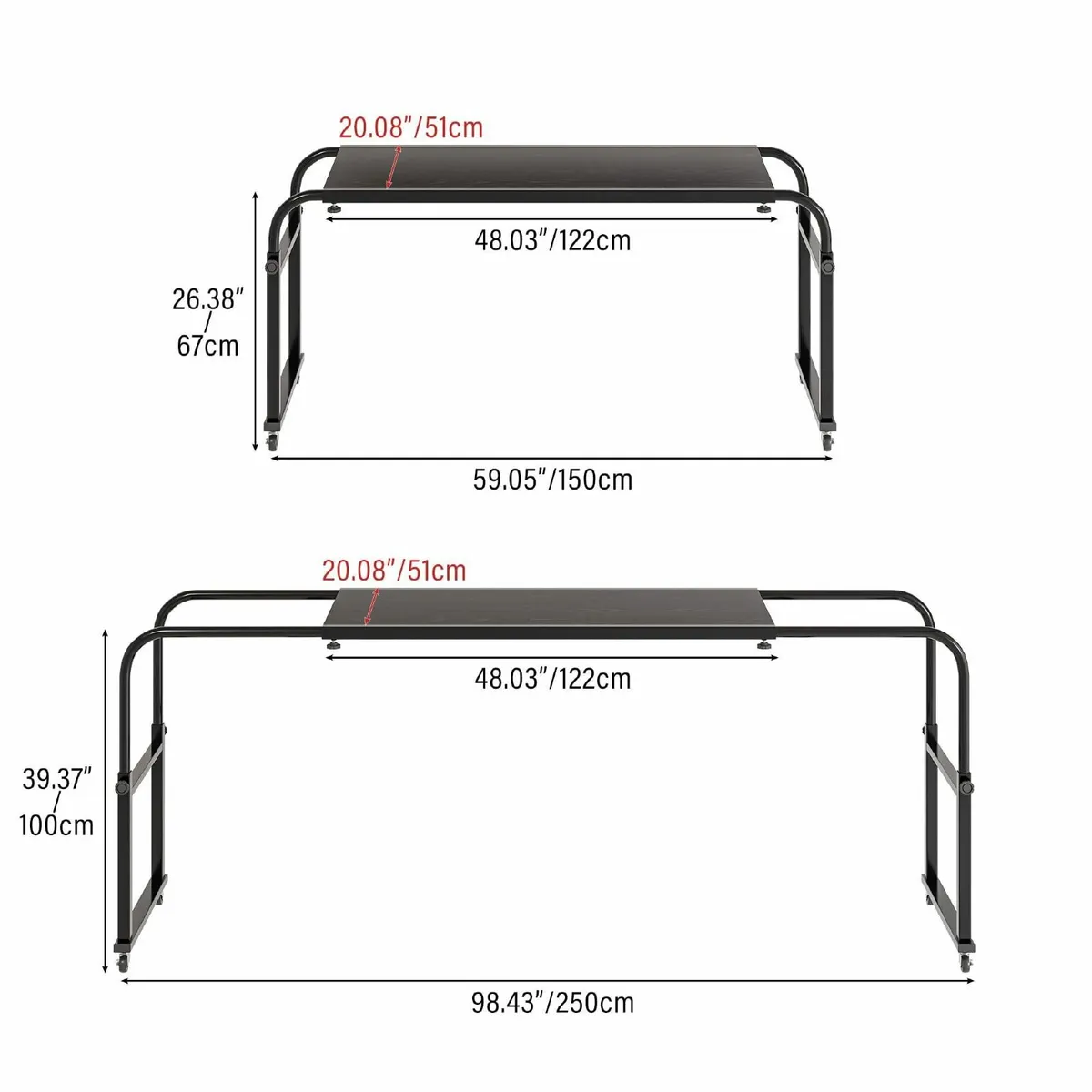 Bed Table Overbed Adjustable with Wheels Hospital - Image 2