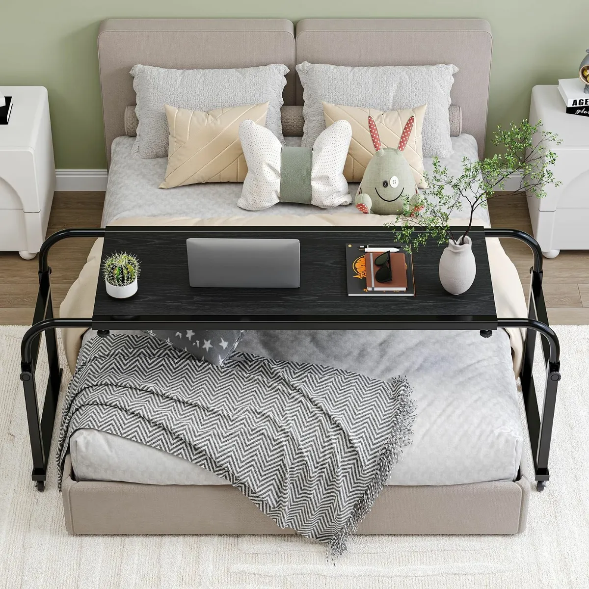 Bed Table Overbed Adjustable with Wheels Hospital - Image 1