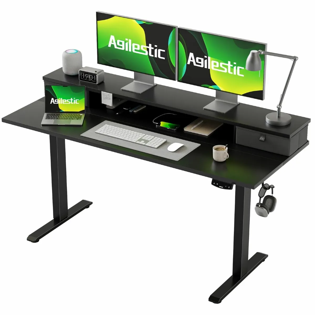 Height Adjustable Desk with Two Drawers 140 x 60 - Image 1