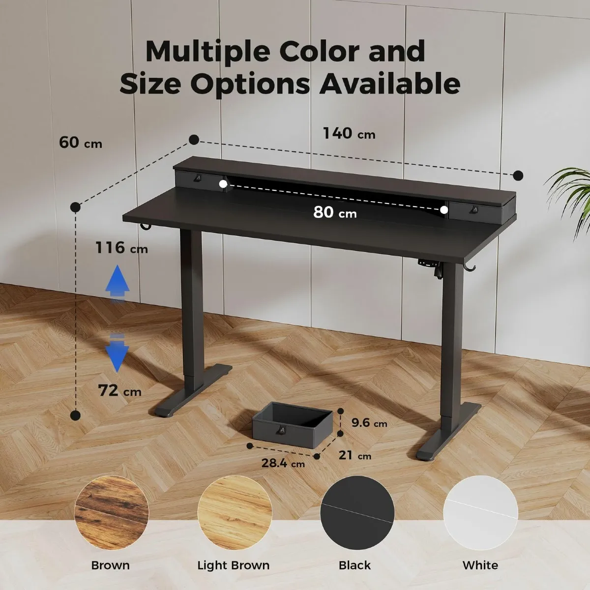 Height Adjustable Desk with Two Drawers 140 x 60 - Image 2