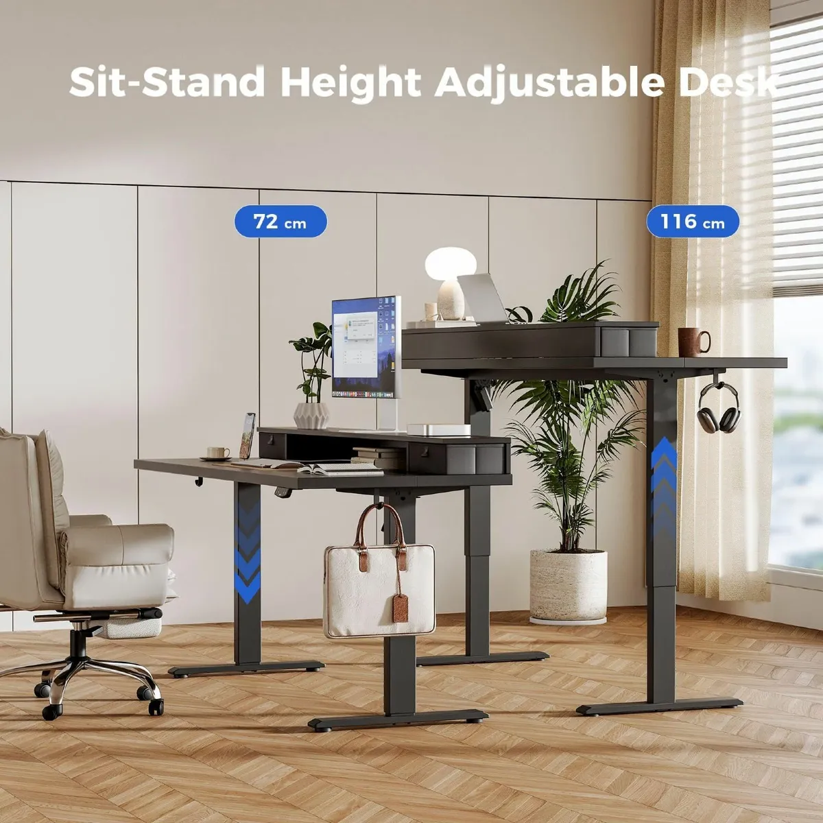 Height Adjustable Desk with Two Drawers 140 x 60 - Image 3