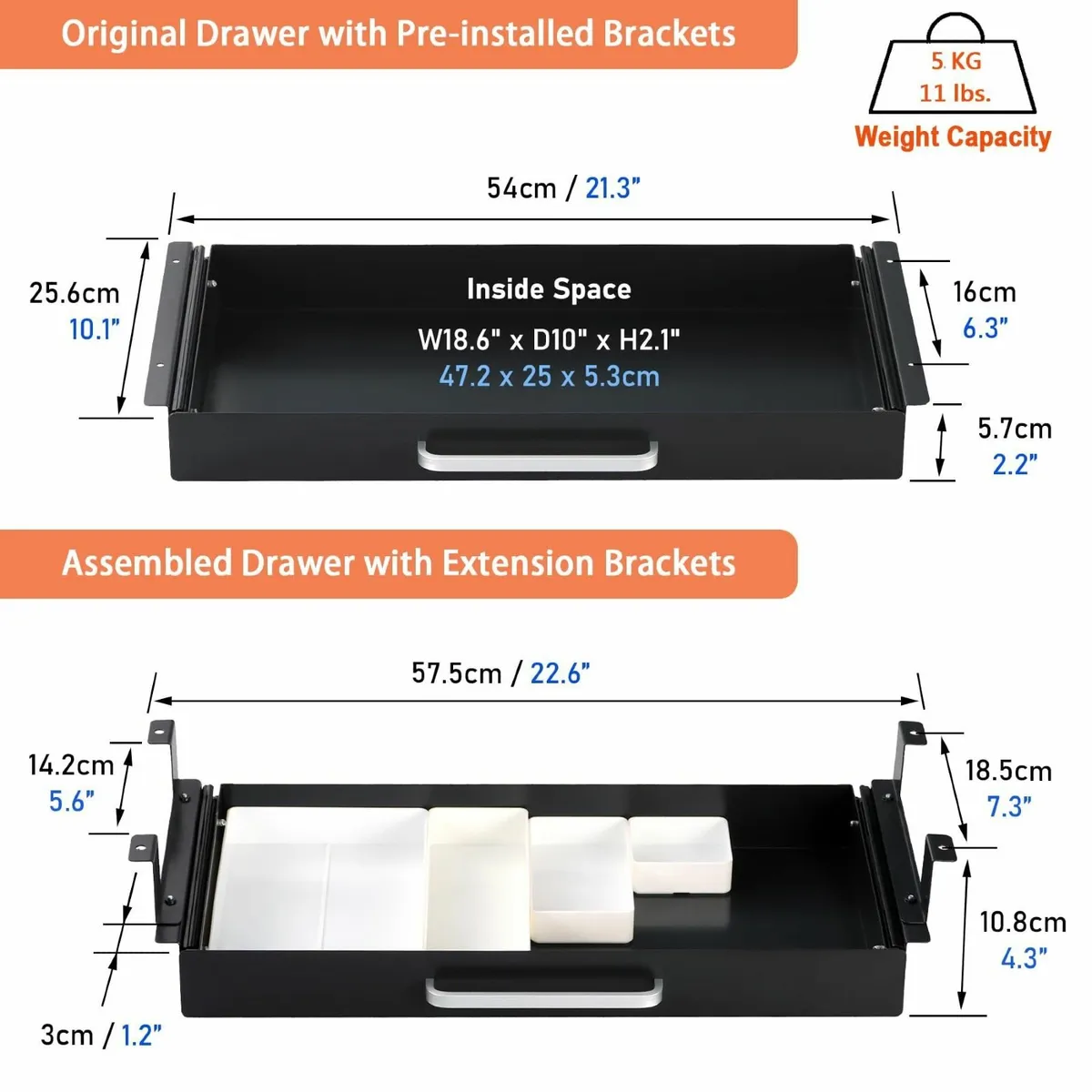 Under Desk Drawer Organizer 54cm with 4 Plastic - Image 3