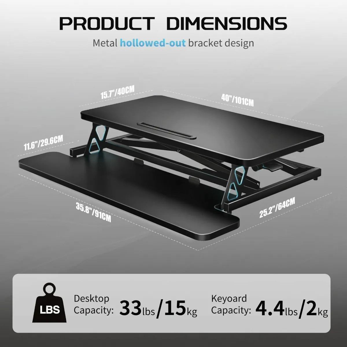 Height Adjustable Standing Desk Converter - 101cm - Image 2