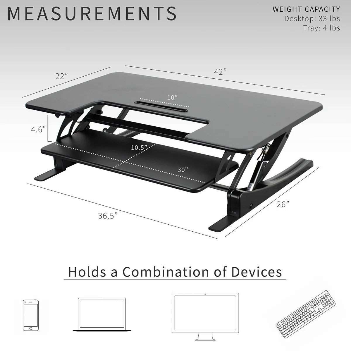 107cm Height Adjustable Stand Up Desk Converter V - Image 3