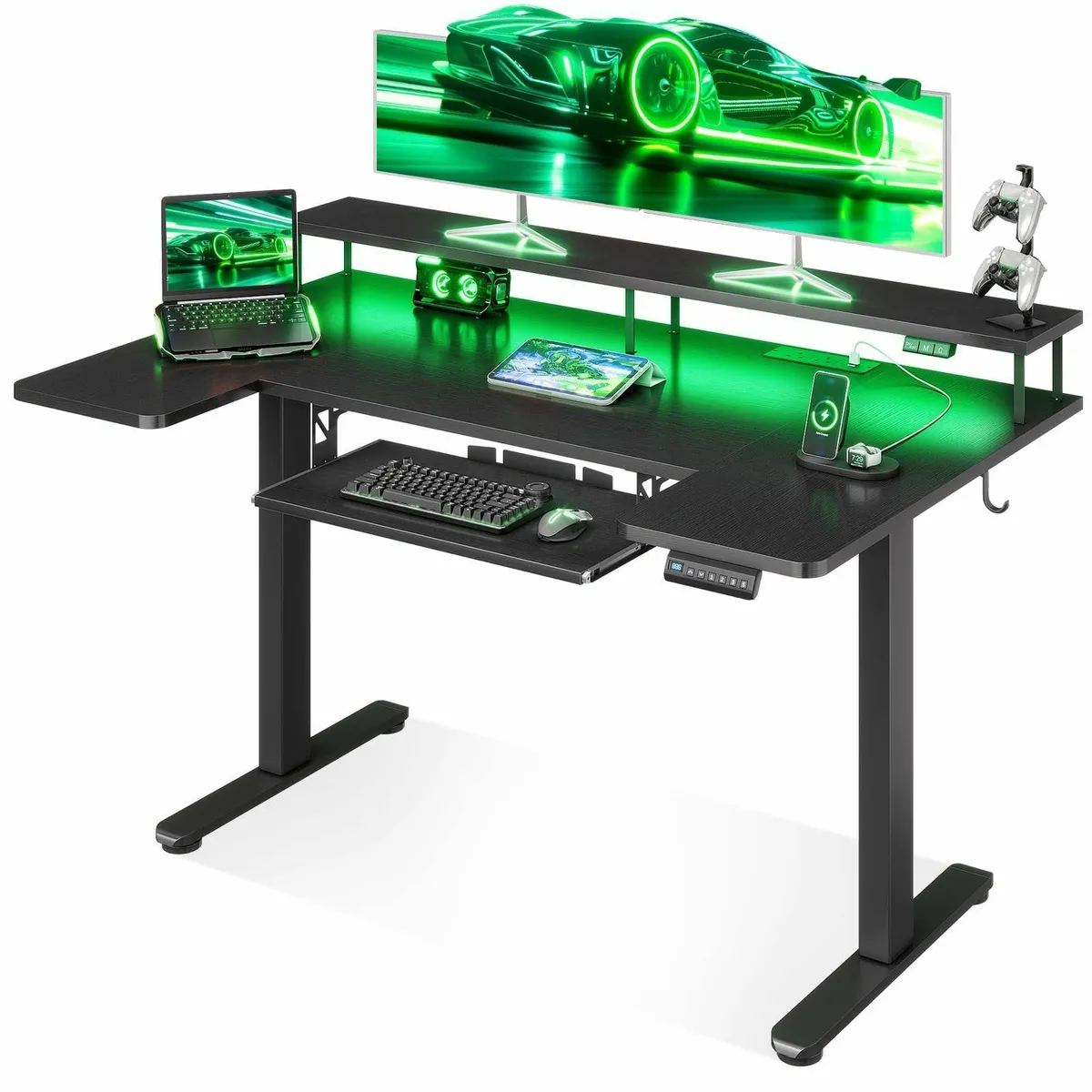 U-Shaped Electric Standing Desk with LED Lights - Image 1