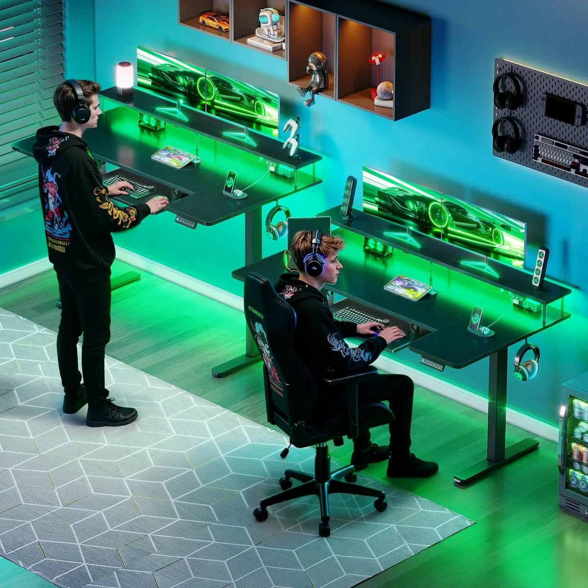 U-Shaped Electric Standing Desk with LED Lights - Image 2