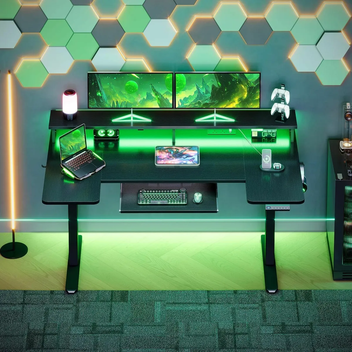 U-Shaped Electric Standing Desk with LED Lights - Image 3