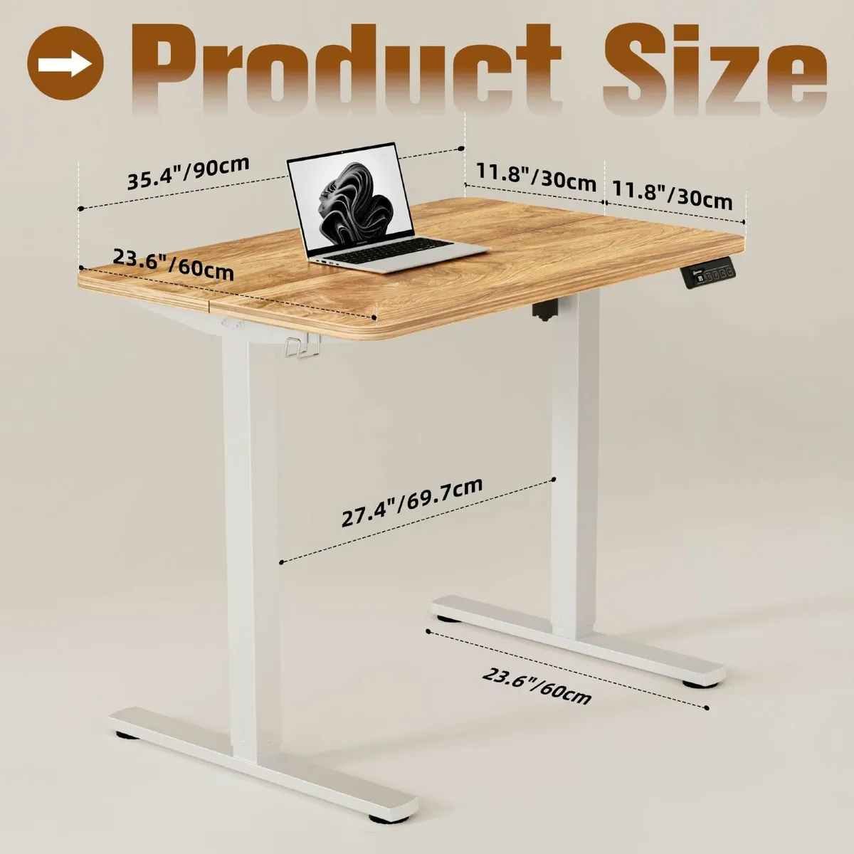 Electric Standing Desk 90x60cm Height Adjustable - Image 3