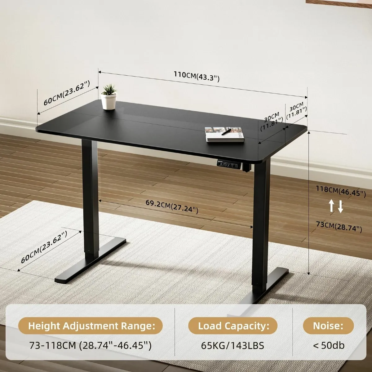 Electric Standing Desk 110x60cm Height Adjustable - Image 3