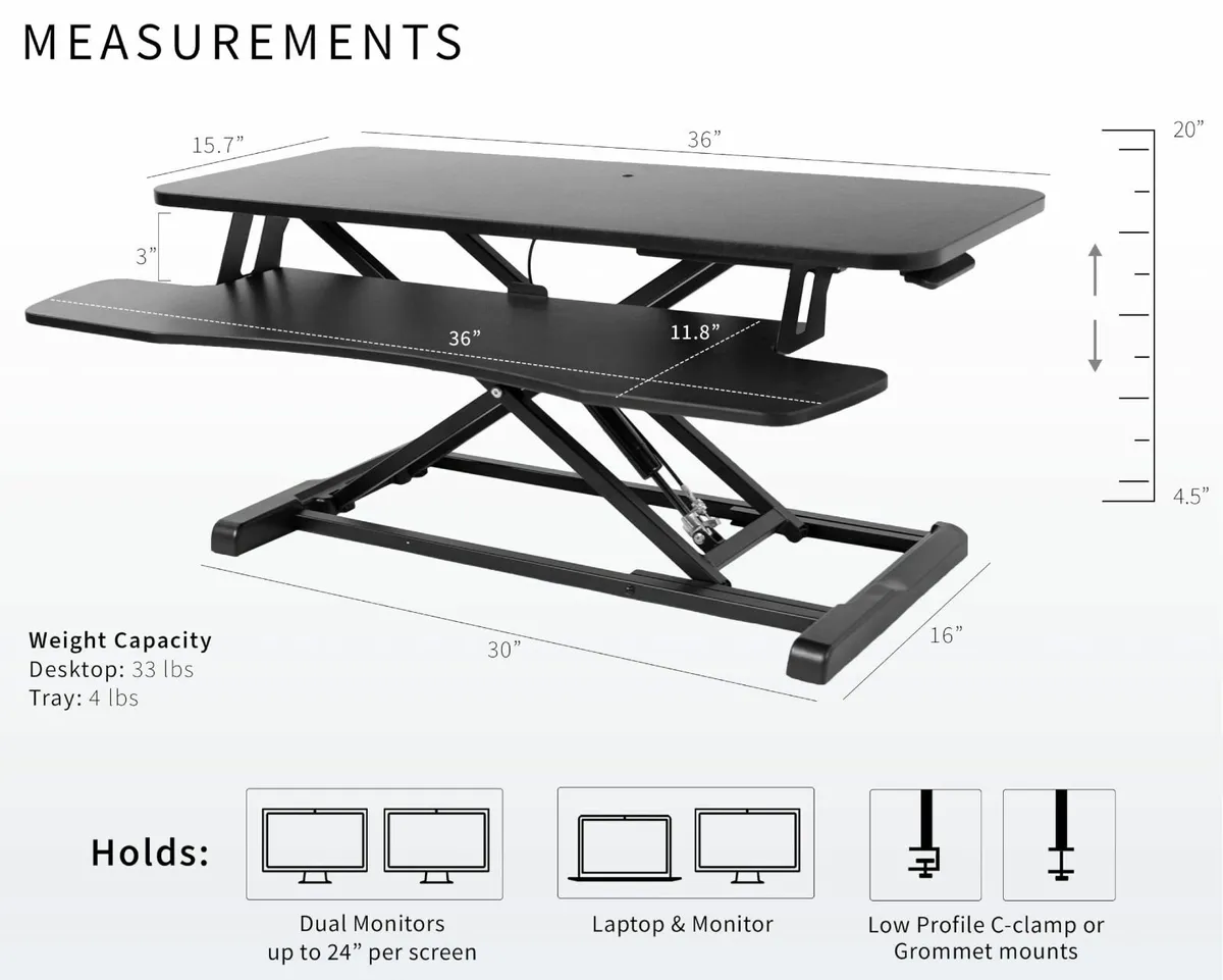 91 cm Desk Converter K Series Height Adjustable - Image 3