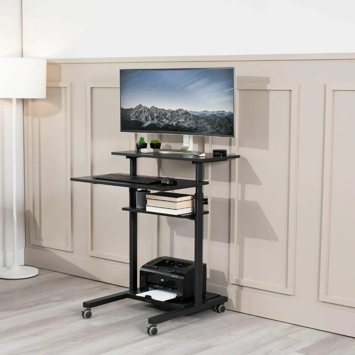 Mobile Height Adjustable Table Stand Up Desk with - Image 2