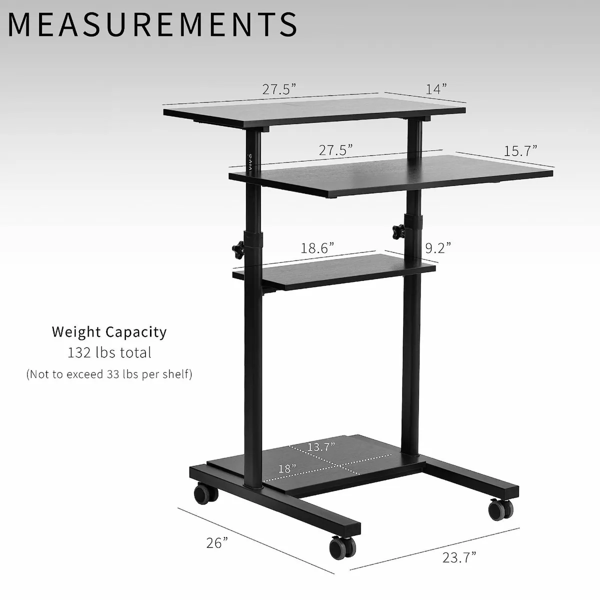Mobile Height Adjustable Table Stand Up Desk with - Image 3