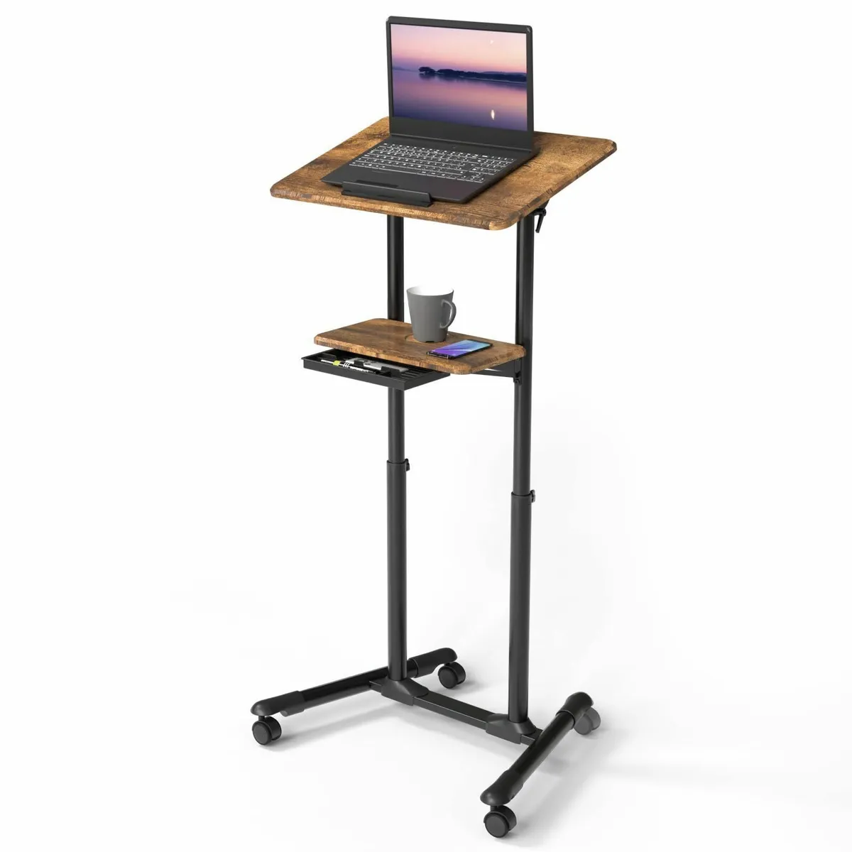 Adjustable Mobile Laptop Desk with Storage Tray - Image 1