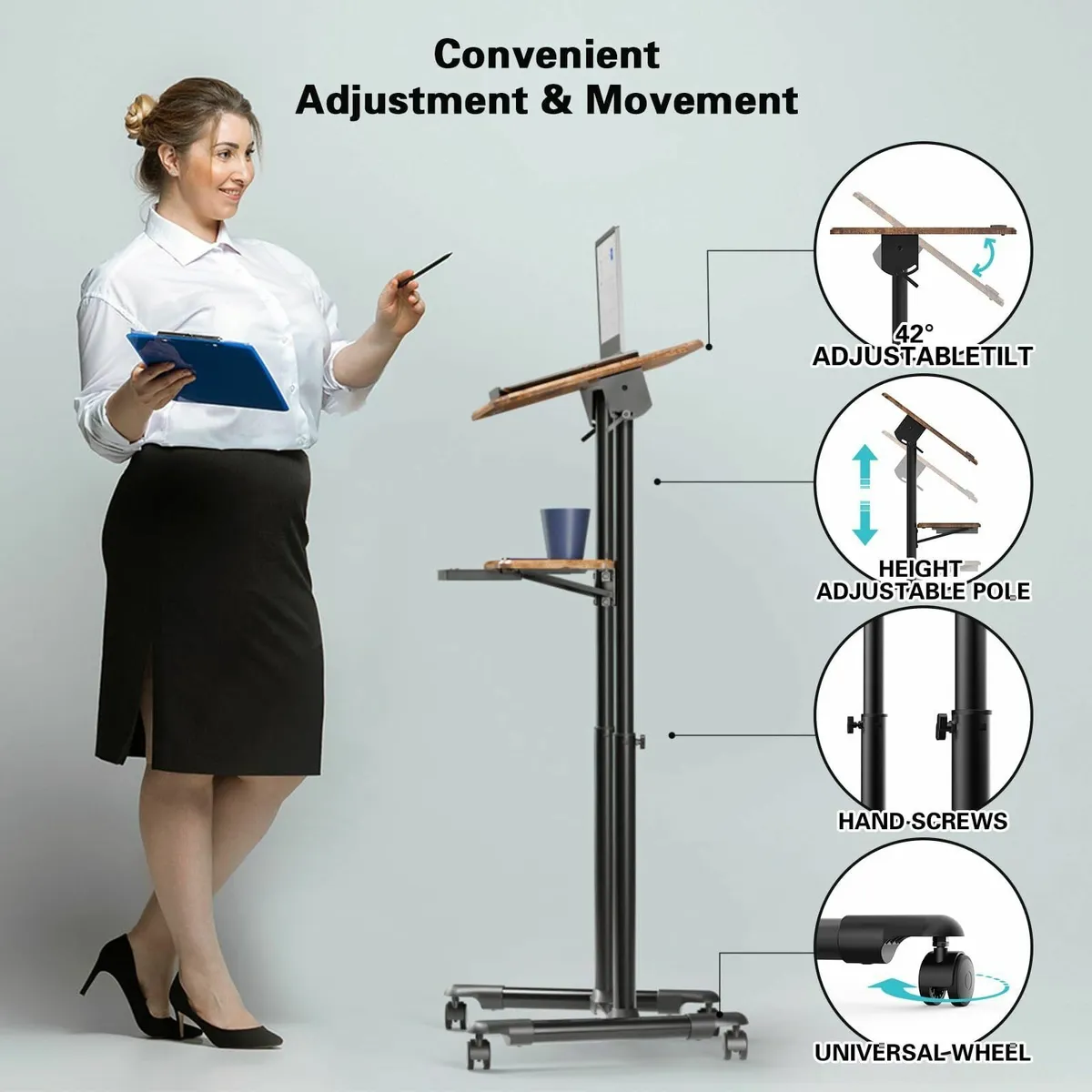 Adjustable Mobile Laptop Desk with Storage Tray - Image 4