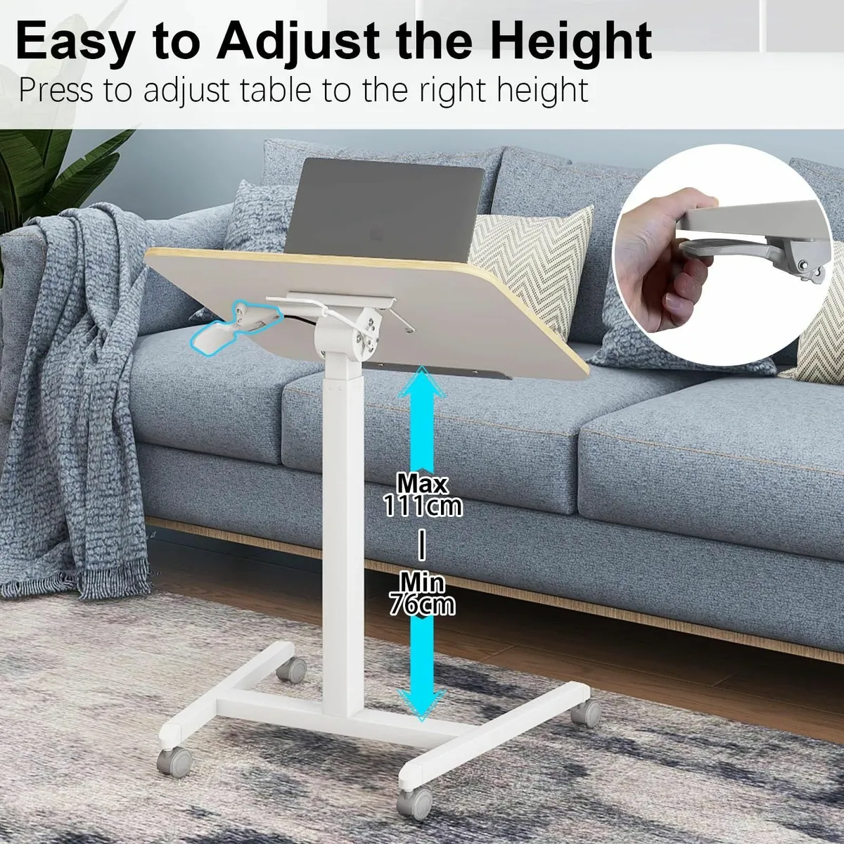 65x48cm Mobile Standing Desk with 4 Rolling - Image 3
