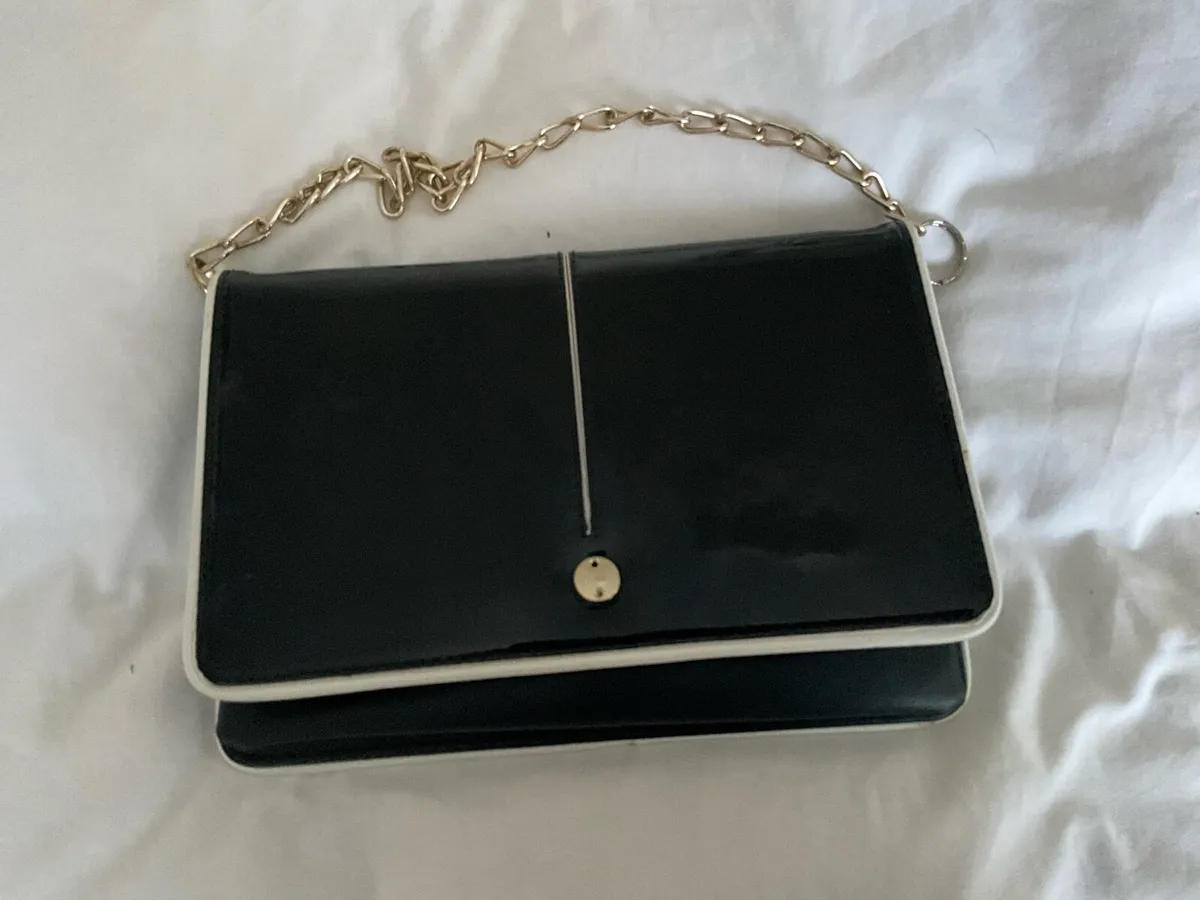 Vintage Black Leather Patent Clutch Bag - Image 2