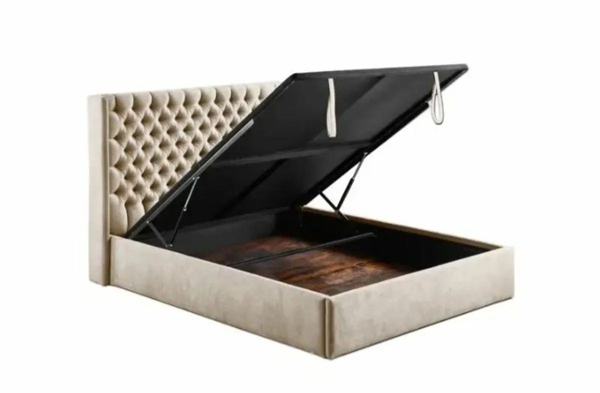 Colette Beige Gas Lift Storage Bed / 3 Sizes - Image 1