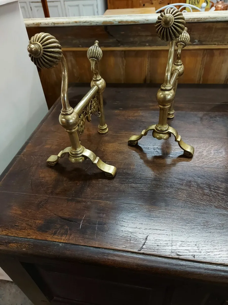 Pair arts crafts brass fire doggs - Image 2