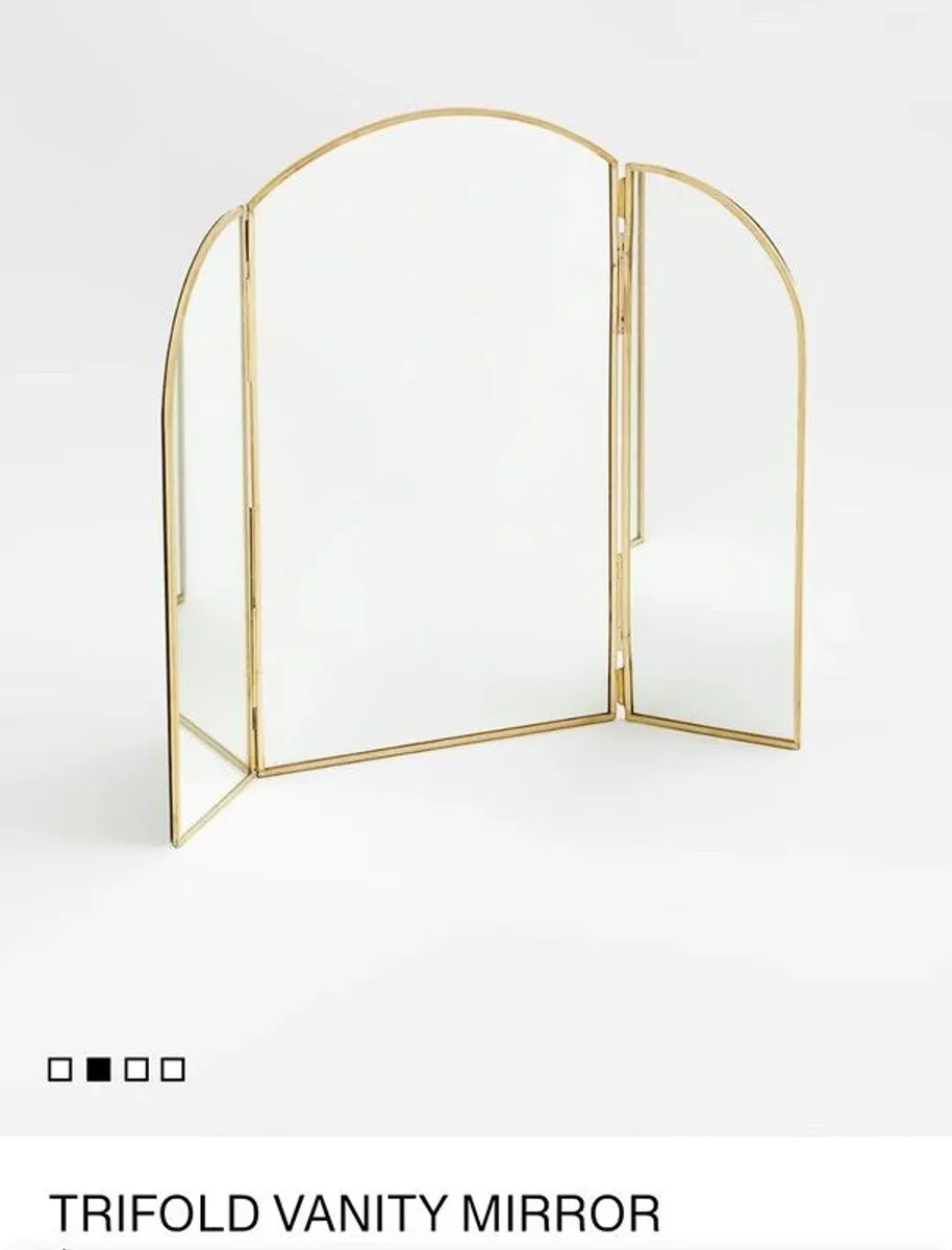 H&M Home Brass Trifold Vanity Dressing Table Mirror - Image 1