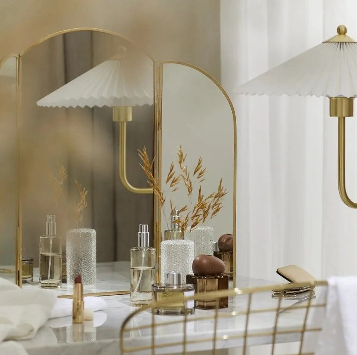 H&M Home Brass Trifold Vanity Dressing Table Mirror - Image 4