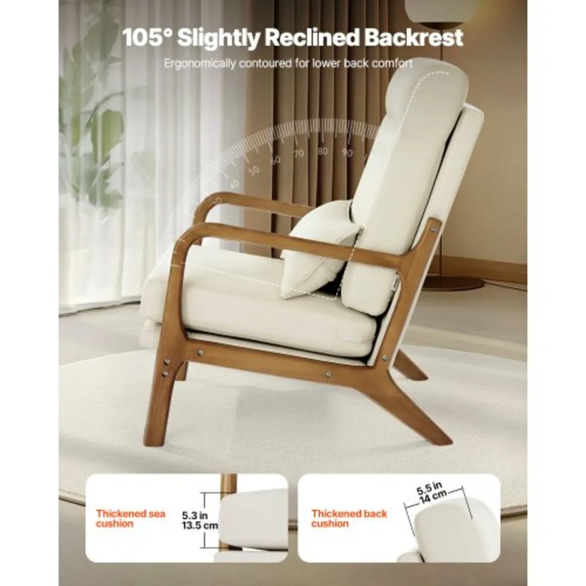 Mid-Century Modern Accent Chair Linen Fabric Armch - Image 4