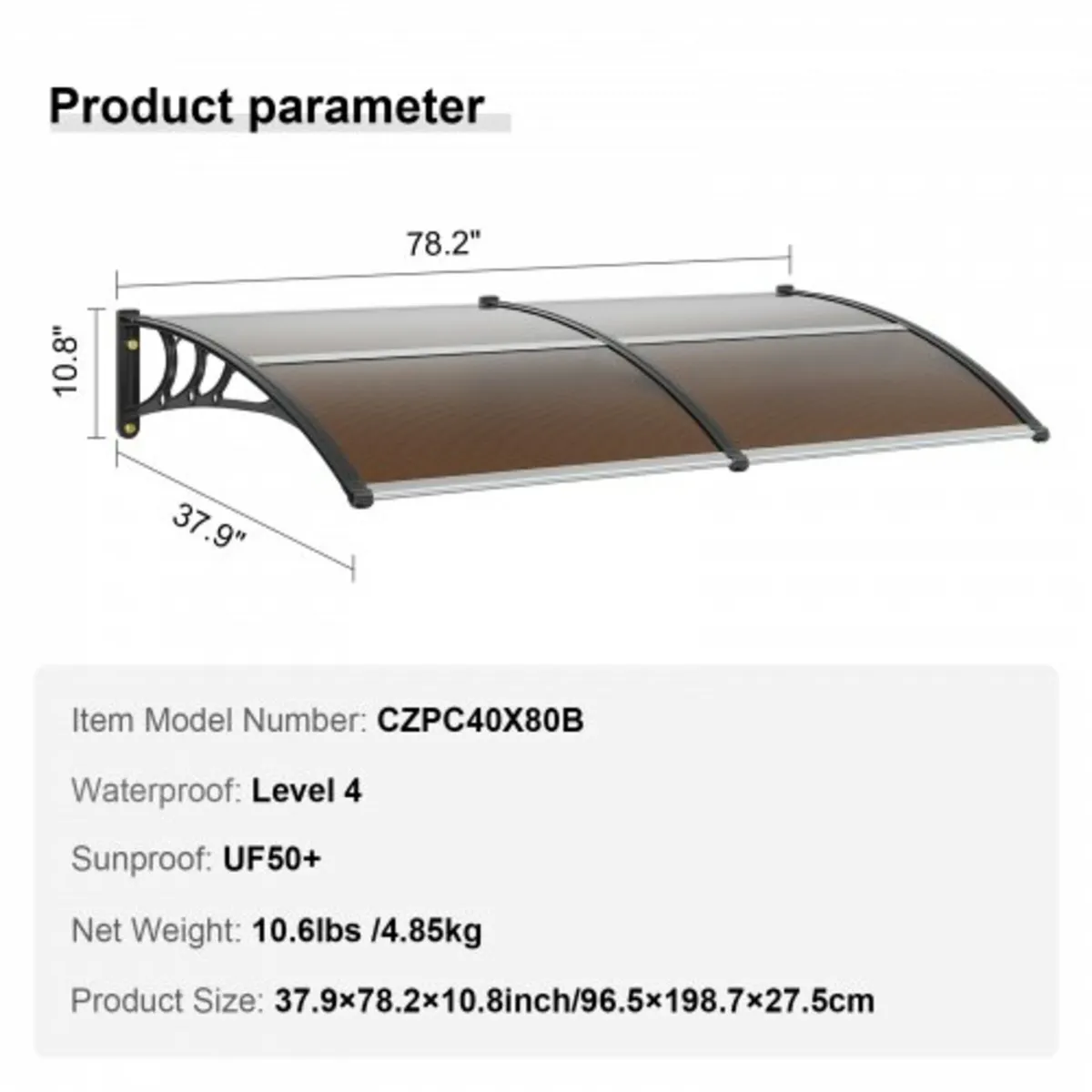 Window Door Awning Canopy 80" x 40", UPF 50+ Polyc - Image 2
