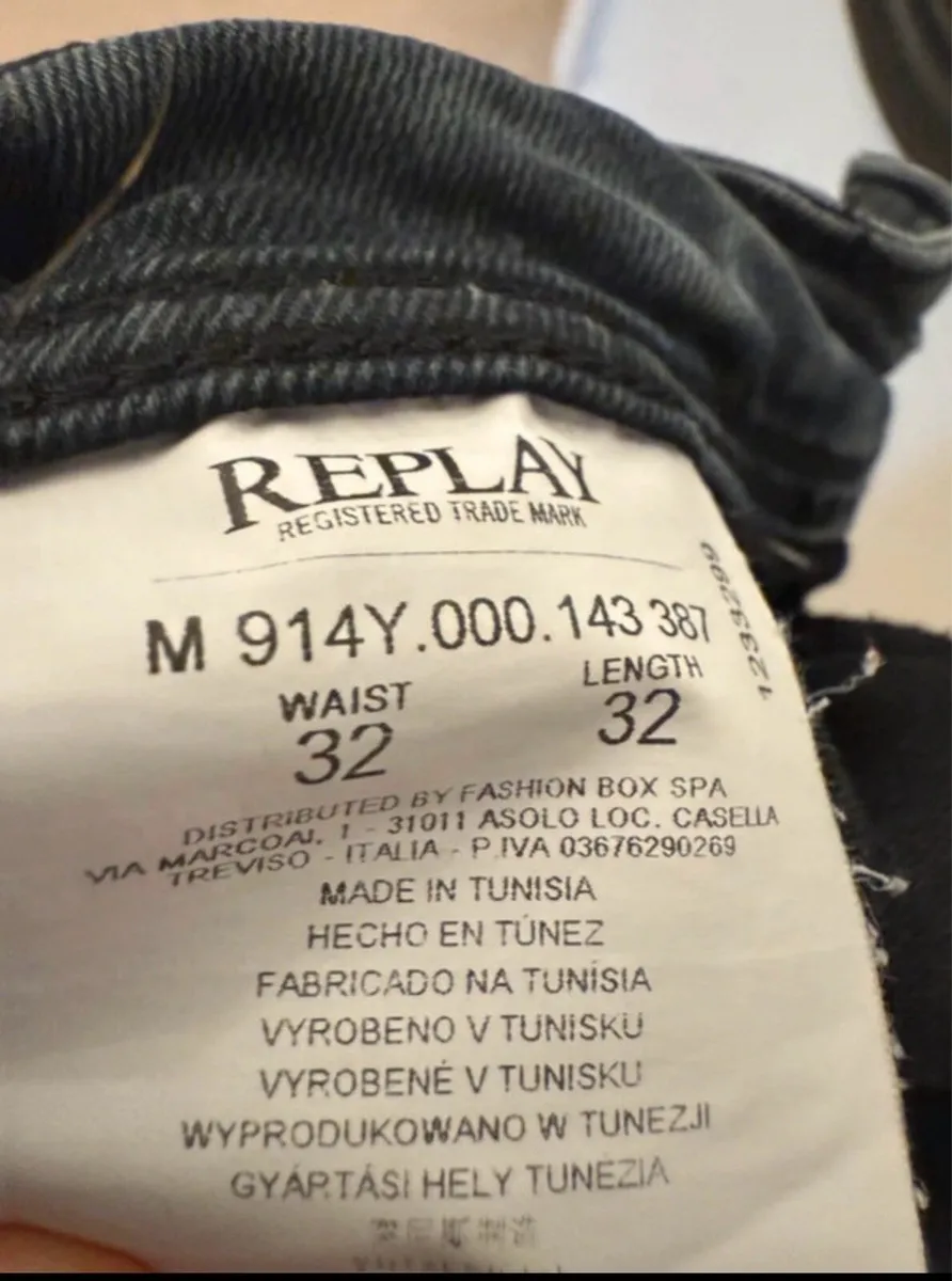 Men’s Replay tight fit stretch black denim jeans - Image 2
