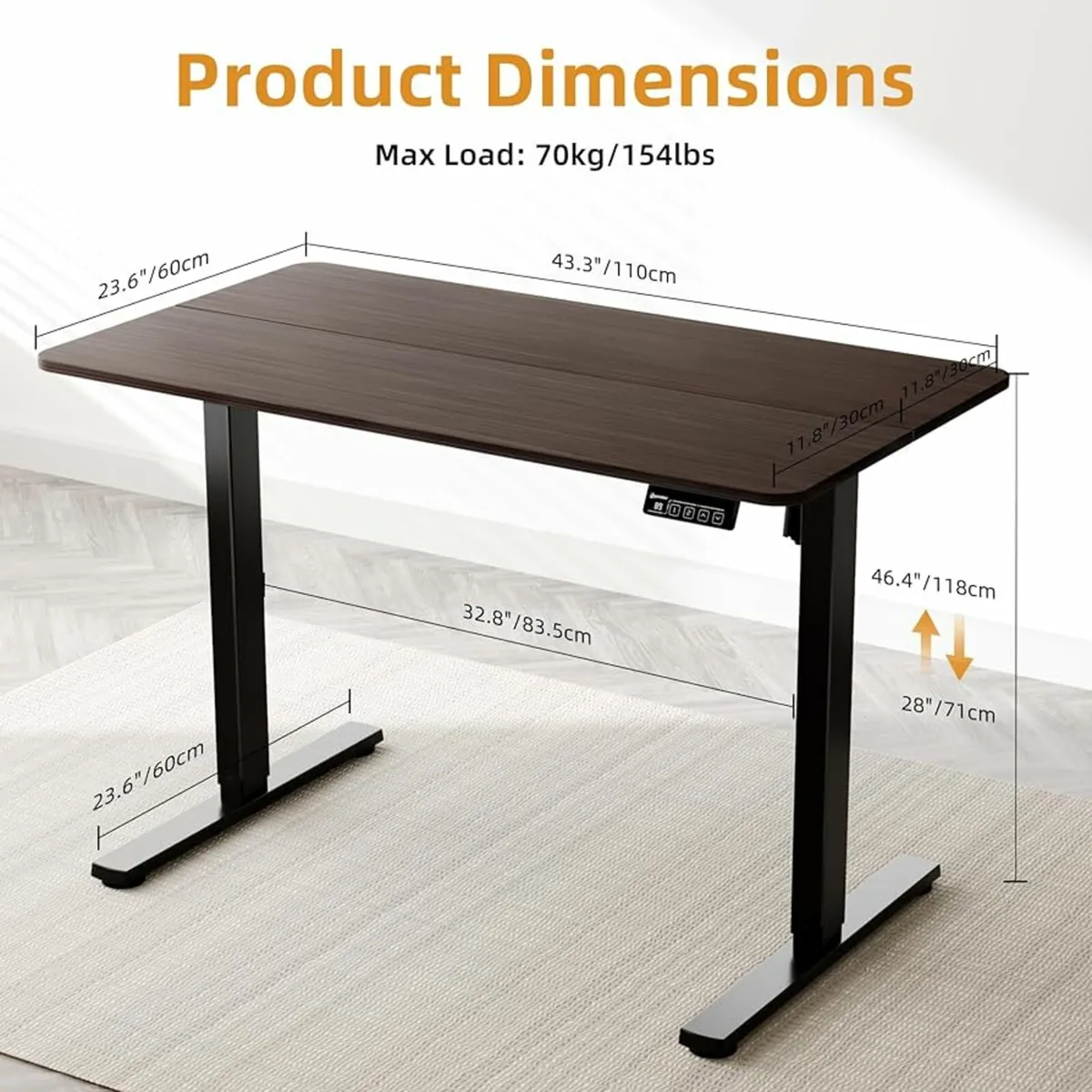 Standing Desk 80x60CM, 71-118CM height Adjustable - Image 3