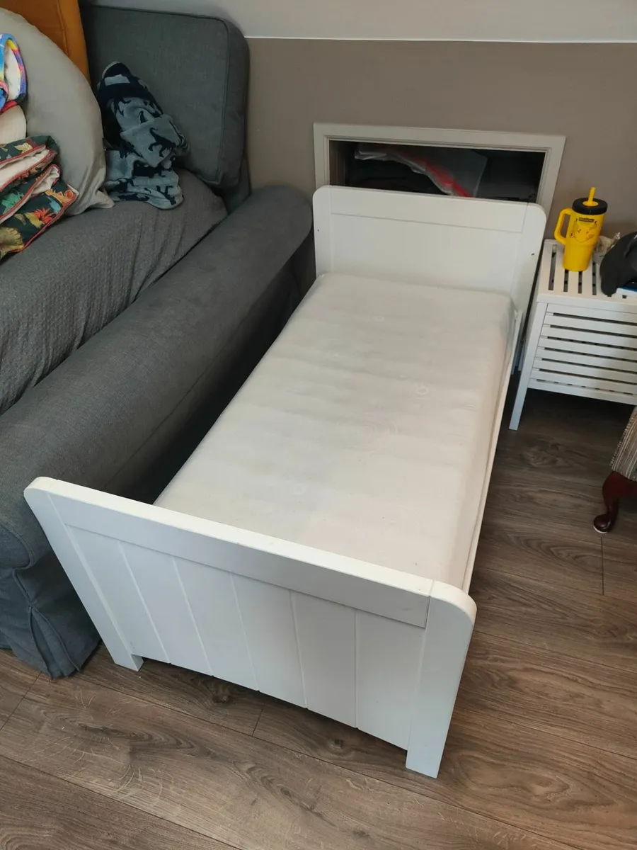 White Kids Toddler Bed & Mattres - Image 1