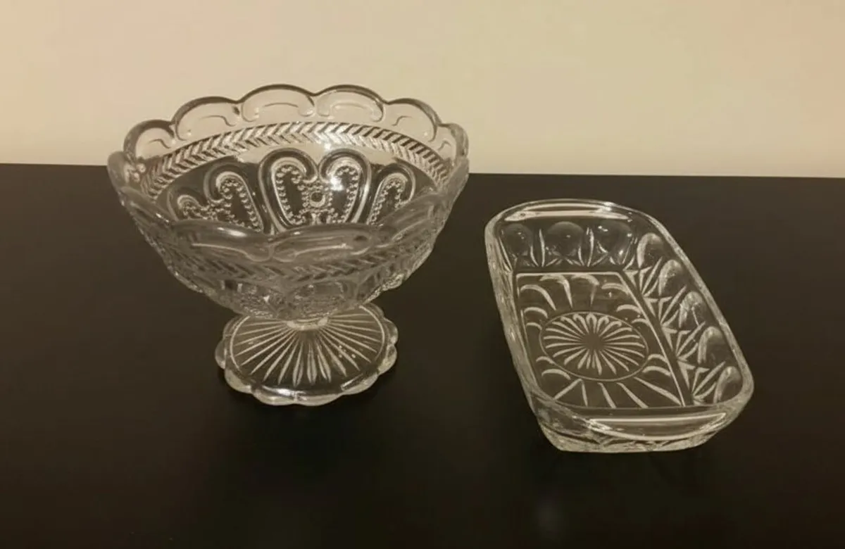 Vintage Pressed Glass Dish Set – 2 Pieces - Image 1