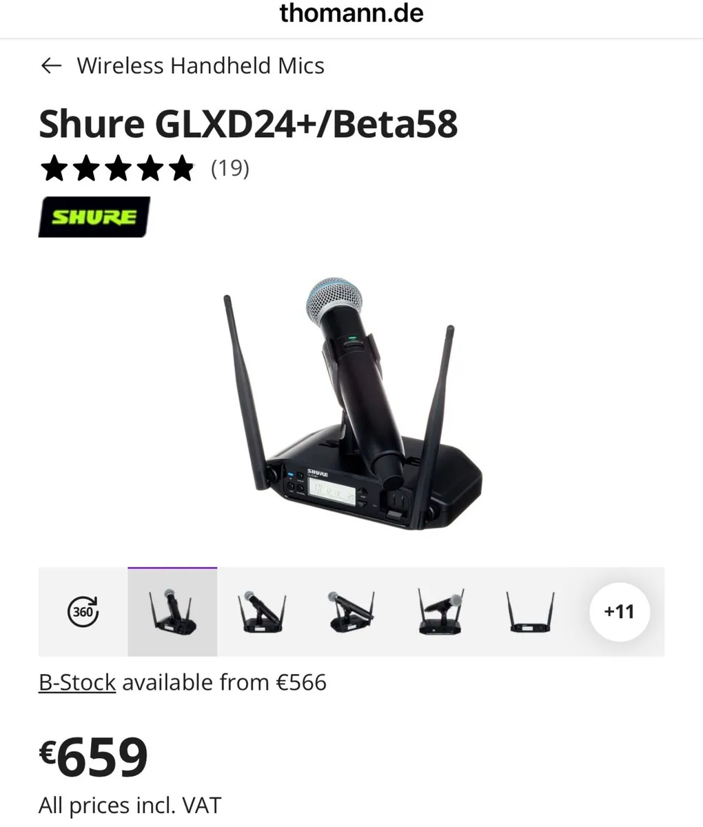 Wireless microphone Shure GLXD24+/Beta58