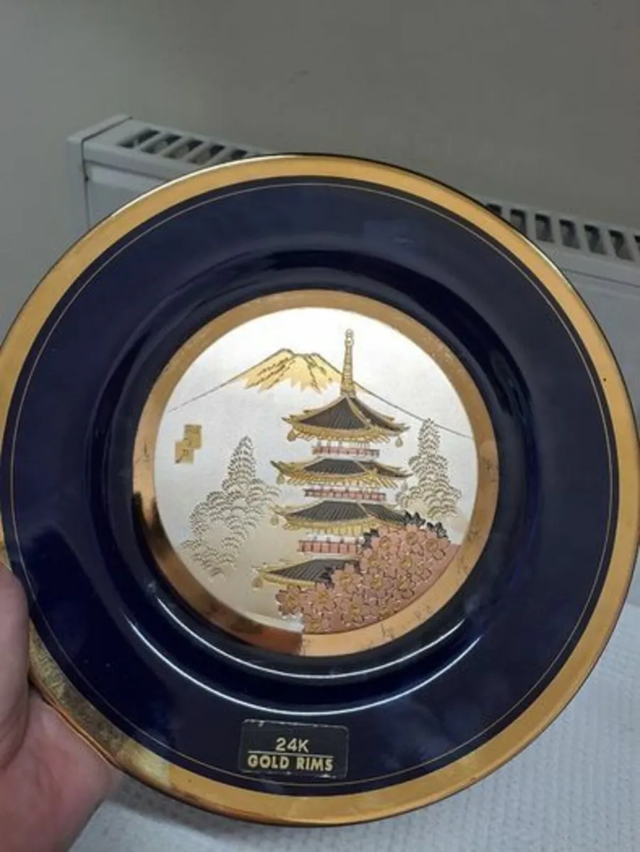 Chokin plate 24 k gold and cobalt blue - Image 1