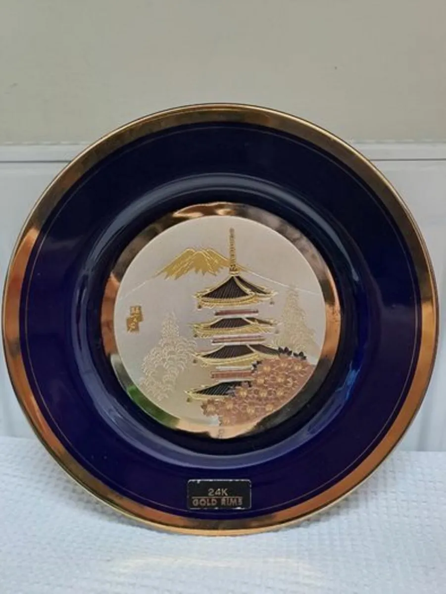 Chokin plate 24 k gold and cobalt blue - Image 2