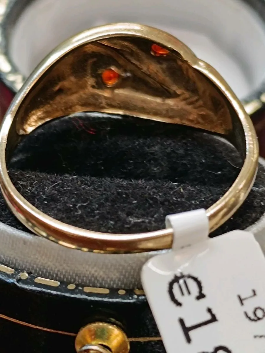 Double Snake 9k Gold & Garnet Ring - Image 4