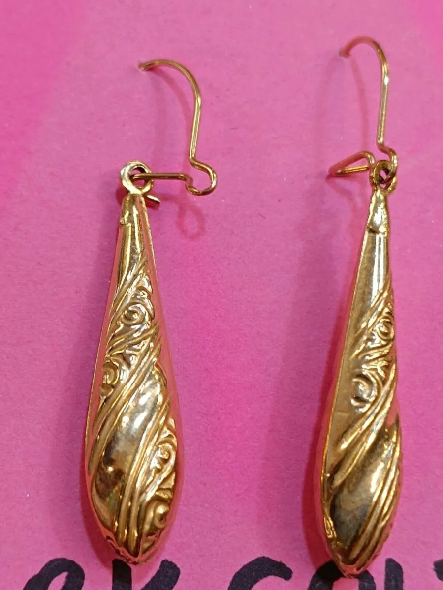 Vintage 9k Gold Dangle Drop Earrings - Image 2