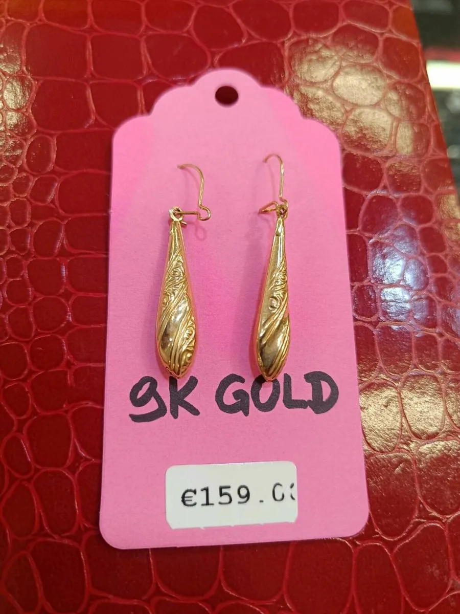 Vintage 9k Gold Dangle Drop Earrings - Image 4