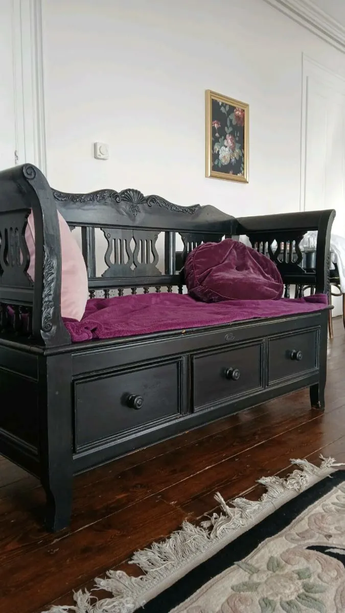 Black Wooden Bench - Image 1