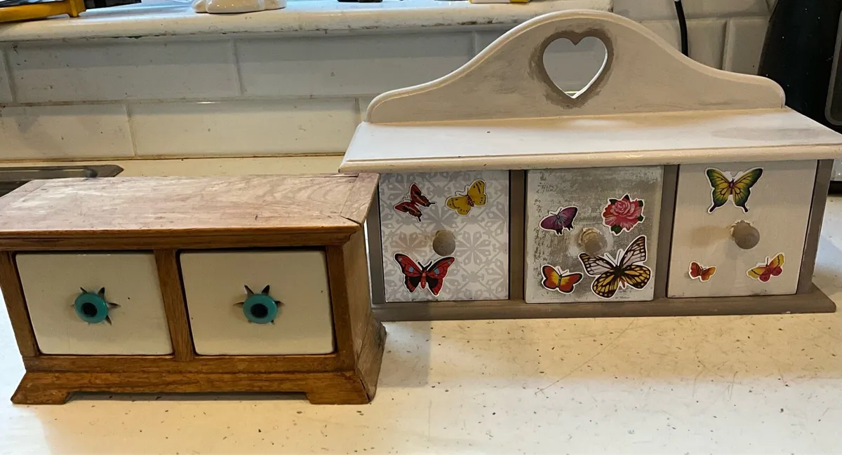 2 Wooden Decorative Drawer Storage Boxes - Image 1