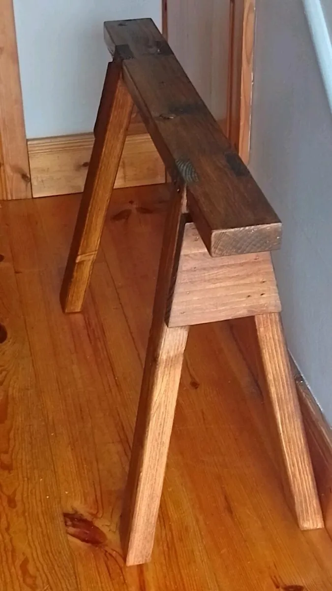 Rustic wooden Stool ...Legs splayed both ways - Image 1
