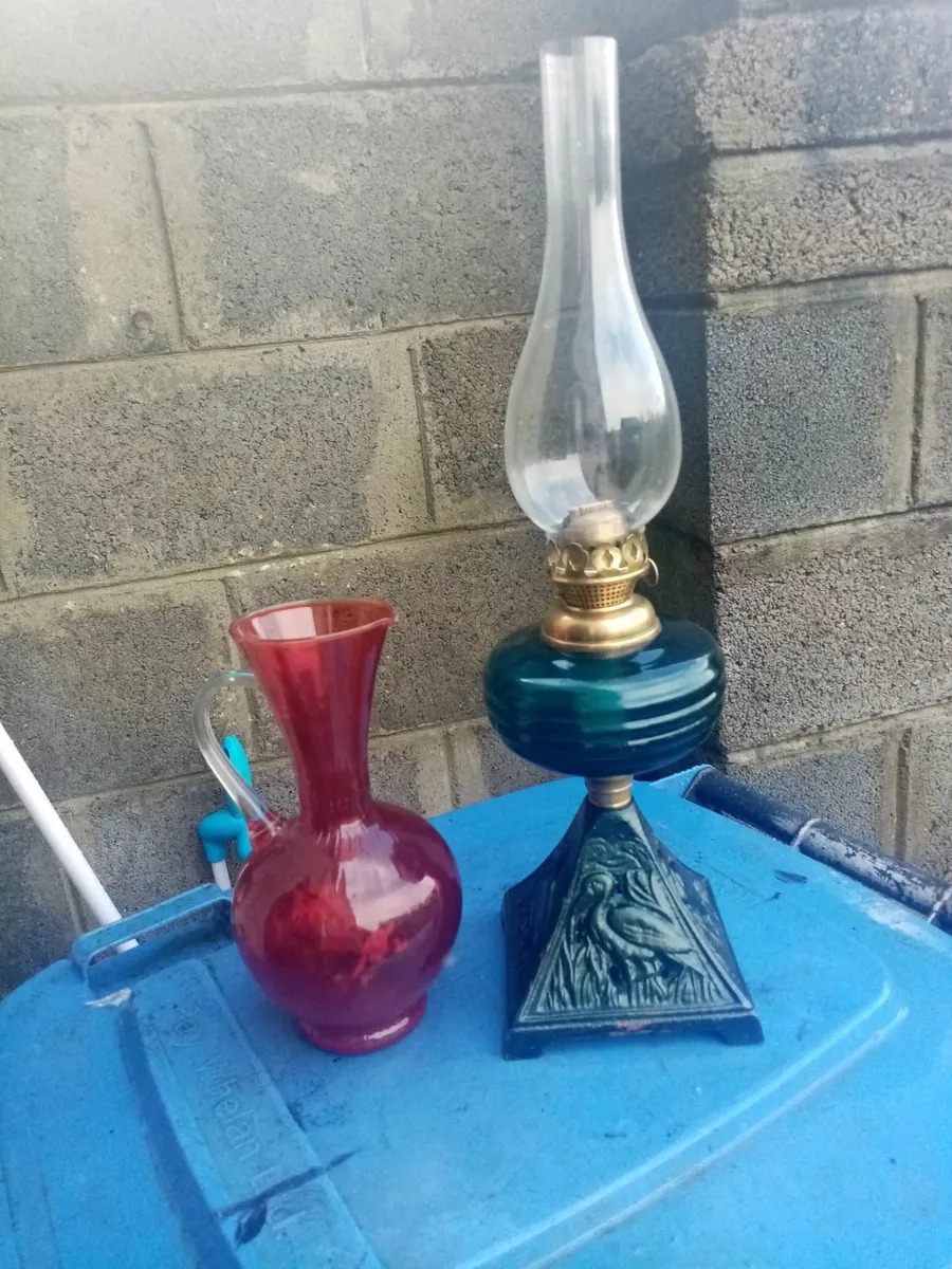Vintage oil Lamp, Cranberry pitcher. - Image 2
