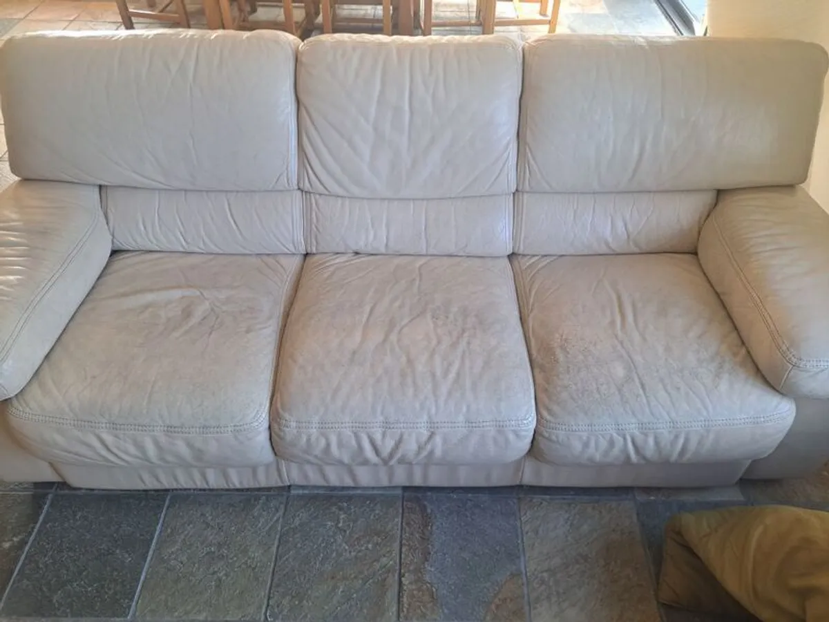 Cream white leather sofa 3 piece - Image 1