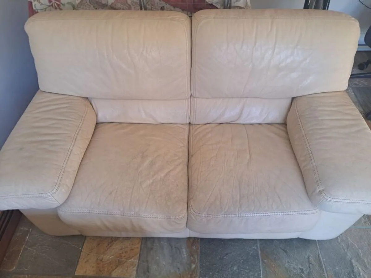Cream white leather sofa 3 piece - Image 2