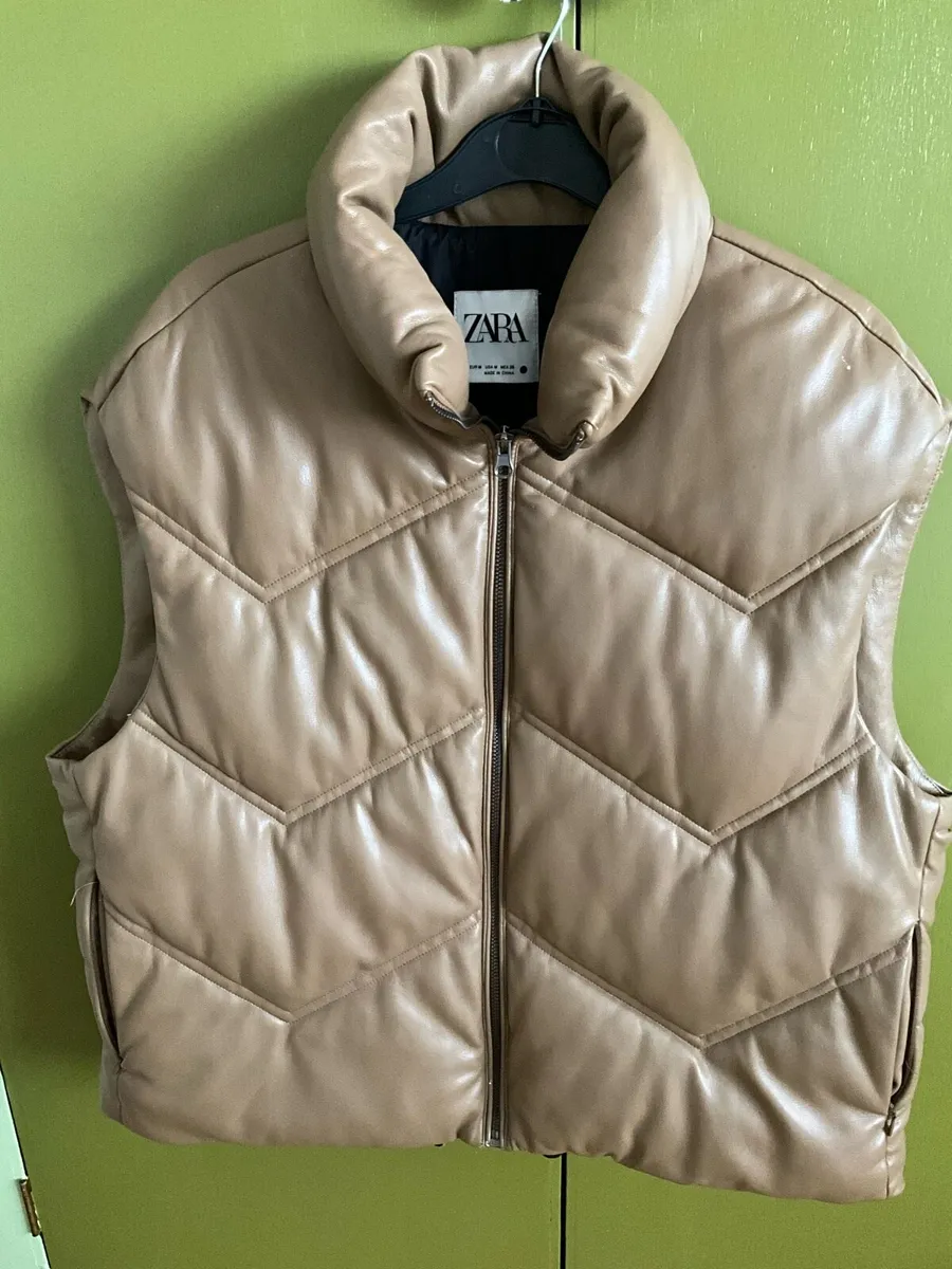 Zara Tan Faux Leather Gilet - Image 1