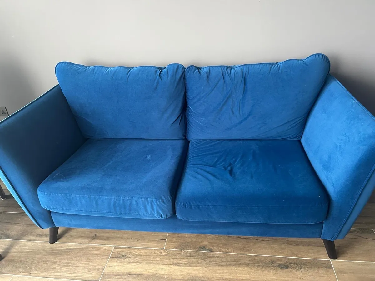 3 Seater Blue Velvet Sofa - Image 1