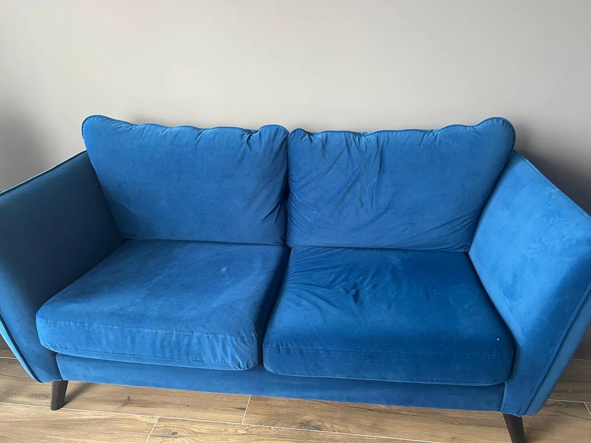 3 Seater Blue Velvet Sofa - Image 2
