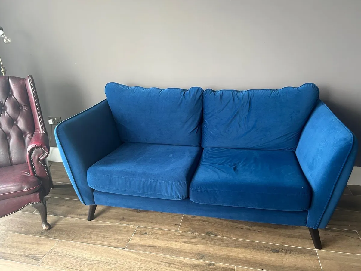 3 Seater Blue Velvet Sofa - Image 3